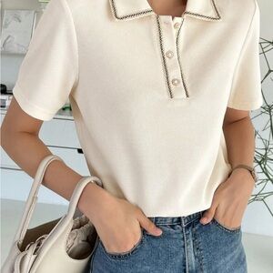 Cream Fitted Polo Shirt Short Sleeve